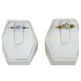 TWO 10K GOLD TANZANITE & AQUAMARINE RINGS