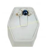 10K YELLOW GOLD TRIPLE WHITE & BLACK PEARL RING