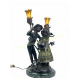 AUGUSTE MOREAU BRONZE AND MARBLE LAMP