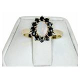 ENGLISH 9K GOLD OPAL AND SAPPHIRE RING