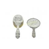 ANTIQUE 2 PC. STERLING VANITY MIRROR & HAIRBRUSH