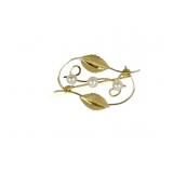 14K GOLD LEAF AND PEARL BROOCH