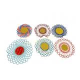 SIX MOOSEHIDE AND BEAD DOILIES