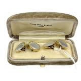BIRKS 14K GOLD MOTHER OF PEARL FRENCH CUFFLINK SET