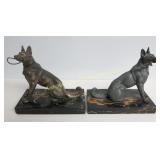 1920'S FRENCH SPELTER DOG & MARBLE BOOKENDS