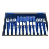 12 PC MOTHER OF PEARL HANDLE FISH KNIVES & FORKS