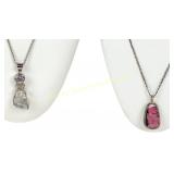 2 STERLING RHODONITE & ROCK CRYSTAL PENDANT NECK.