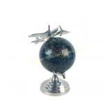 SILVER AND BLACK ALUMINUM GLOBE WITH PLANE
