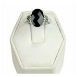 14K WHITE GOLD BLACK STONE RING