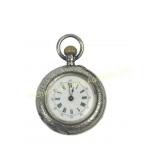 LADIES SWISS 800 SILVER OPEN FACE POCKET WATCH