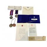 WWII MEMORIAL BAR/ MEDALS/ GOV'T LETTER / ID TAGS