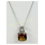 14K GOLD SMOKY QUARTZ & DIAMOND PENDANT NECKLACE