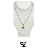 ZUNI STERLING INLAID PENDANT NECKLACE & SIGNED PIN