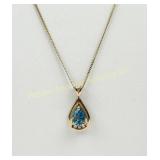 10K GOLD BLUE TOPAZ AND DIAMOND PENDANT NECKLACE