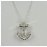 14K WHITE GOLD ANCHOR PENDANT NECKLACE