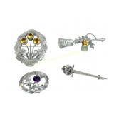 4 STERLING SCOTTISH THISTLE & SWORD BROOCHES