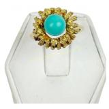 18K GOLD VINTAGE BIRDS NEST TURQUOISE RING