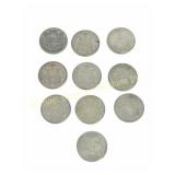 TEN CANADIAN SILVER 1942-1965 50 CENT COINS