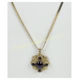 VINTAGE 9K GOLD GARNET PENDANT & 14K CHAIN
