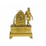 FRENCH EMPIRE GILDED BRONZE FIGURAL MANTEL CLOCK