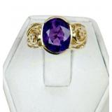 14K GOLD AMETHYST AND DIAMOND RING