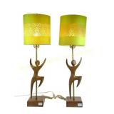 PAIR MID CENTURY WOOD FIGURAL LAMPS