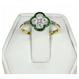 ANTIQUE 18K GOLD DIAMOND AND EMERALD RING