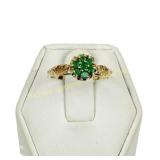 14K GOLD EMERALD FLOWER RING
