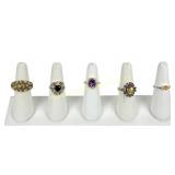 FIVE STERLING AND GEMSTONE RINGS