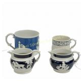CIRCA 1810 - 4 J. MIST FELDSPATHIC CREAMERS & MUGS