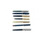 SEVEN VINTAGE PARKER FOUNTAIN PENS & PENCILS