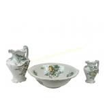 ANTIQUE ENGLISH THREE PIECE PITCHER & BASIN SET