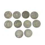 TEN CANADIAN SILVER 1950-1965 50 CENT COINS