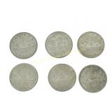 SIX CANADIAN PRE -1962 SILVER DOLLAR COINS