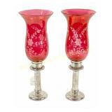 PAIR MERIDEN BRITANNIA STERLING HURRICANE LAMPS