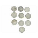 TEN CANADIAN SILVER 1945-1966 50 CENT COINS