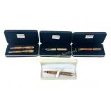 FIVE EXOTIC WOOD FOUNTAIN AND BALLPOINT PENS