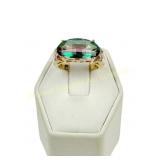 10K GOLD MYSTIC TOPAZ AND DIAMOND RING