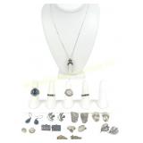 LOT STERLING & GEMSTONE NECKLACE/ RINGS/ EARRINGS