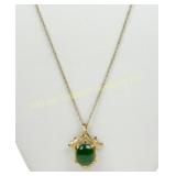 14K GOLD JADE PAGODA PENDANT NECKLACE