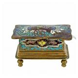 19TH C. FRENCH BRONZE DORE CHAMPLEVE STAMP BOX