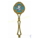 19TH C. FRENCH BRONZE DORE PORTRAIT HAND MIRROR