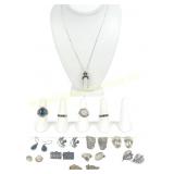 LOT OF STERLING AND GEMSTONE JEWELLERY