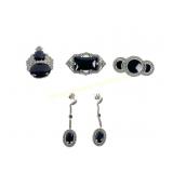 ART DECO STERLING ONYX & MARCASITE JEWELLERY