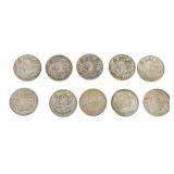 TEN CANADIAN SILVER 1940-1960 50 CENT COINS