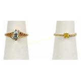 TWO 10K YELLOW GOLD GEMSTONE RINGS