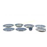 MID 19TH C. BLUE TRANSFERWARE - EIGHT PIECES