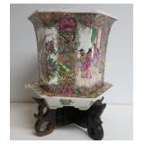 LARGE HEXAGONAL TWO PIECE CHINESE PLANTER