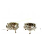PAIR 1860 ENGLISH STERLING LARGE CAULDRON SALTS