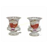 PAIR VINTAGE PORCELAIN LANDSCAPE URNS
